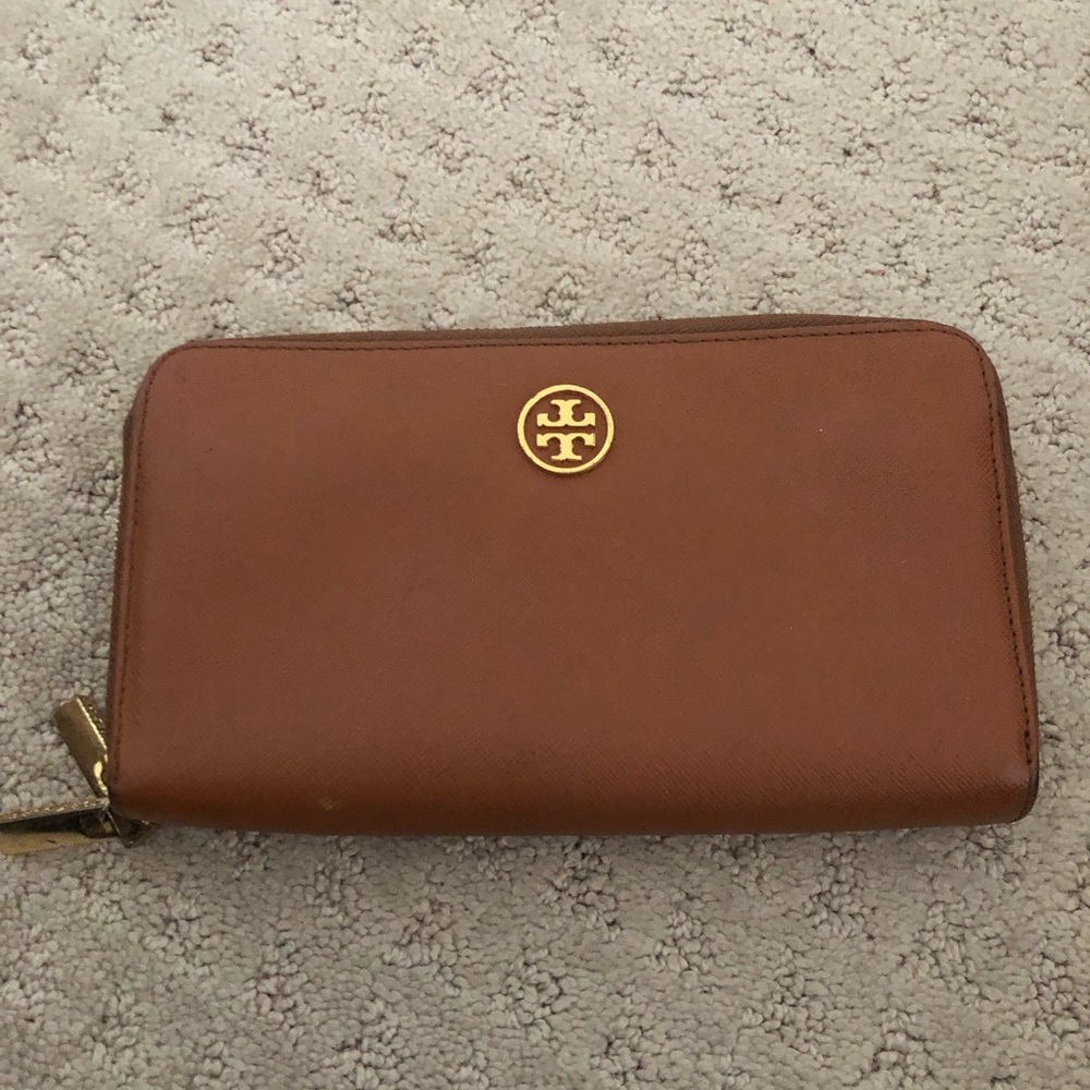 Tory Burch Double Zip Wallet Robinson Tan - Picture 1 of 9